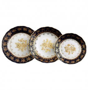 Набор тарелок 18 предметов (19, 23, 25 см)  Bohemia Porcelan Moritz Zdekauer 1810 s.r.o. "Офелия /Золотые розы /Кобальт" / 010781