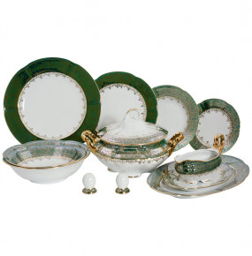 Столовый сервиз на 6 персон 27 предметов  Royal Czech Porcelain "Болеро /Зелёный /Золотые листики"  / 204932