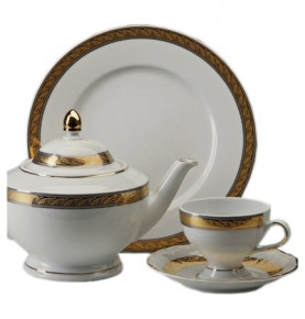 Чайный сервиз на 6 персон 17 предметов  Thun "Кристина /Платина с золотой лентой" / 100873