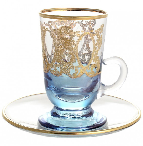 Набор чайных пар 150 мл 6 шт н/н  RCR Cristalleria Italiana SpA &quot;Timon /Адажио /Синий с золотом&quot; / 128294