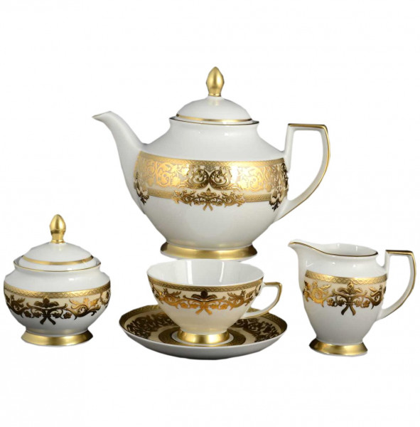 Чайный сервиз на 6 персон 17 предметов  Falkenporzellan &quot;Наталия /Бежевая в золотой роскоши&quot; / 100014
