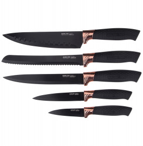 Набор кухонных ножей 6 предметов /пластиковая подставка /чёрные силиконовые ручки "Agness" / 195920