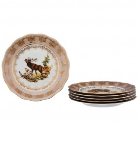 Набор тарелок 25 см 6 шт  Royal Czech Porcelain "Аляска /Охота бежевая" / 204034