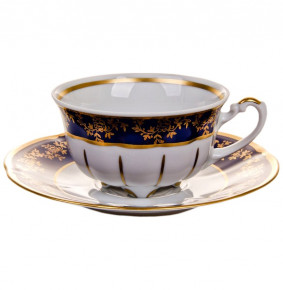 Набор чайных пар 200 мл 6 шт  Bavarian Porcelain "Болеро /Кобальт /Золотые листики" / 052386