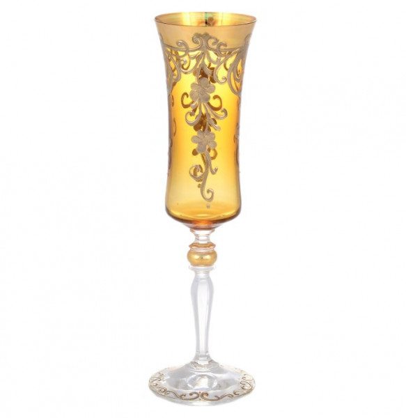 Бокал для шампанского 190 мл 1 шт амбер  Bohemia &quot;Грация /Золотые цветы с завитушками&quot; E-S / 156058