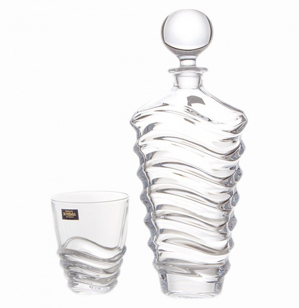 Набор для виски 7 предметов (графин + 6 стаканов)  Crystalite Bohemia &quot;Вэйв /Без декора&quot; / 105108