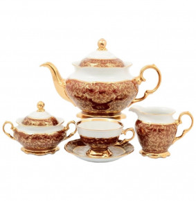 Чайный сервиз на 6 персон 17 предметов  Sterne porcelan "Фредерика /Золотые листья на красном" / 128819