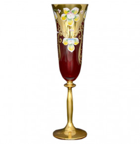 Бокалы для шампанского 190 мл 6 шт  Bohemia "Анжела /Лепка красная" E-V золотая ножка / 033145