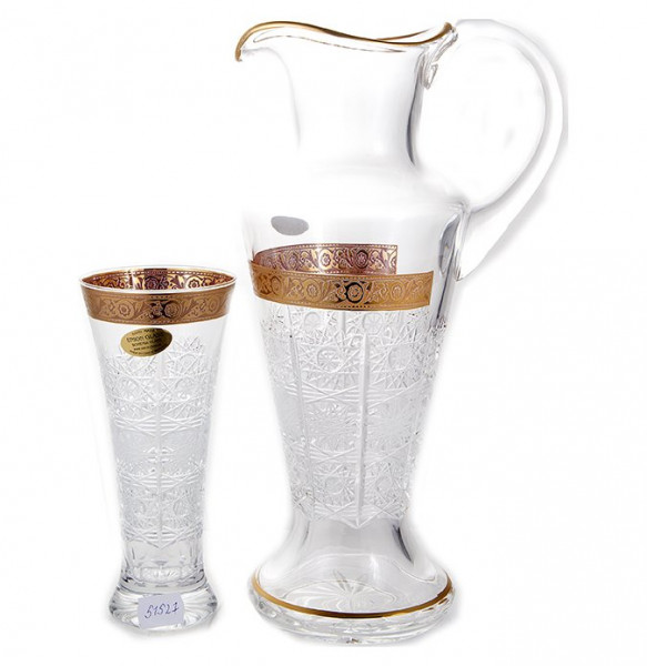 Набор для воды 7 предметов (кувшин + 6 стаканов по 300 мл)  UNION GLASS &quot;Резной /Золотой цветочный кант&quot; / 156030