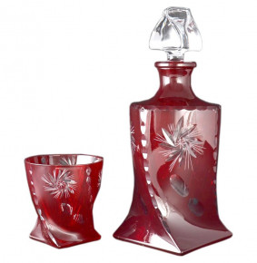 Набор для виски 7 предметов (графин + 6 стаканов по 340 мл) красный  Bohemia "Квадро /Хрусталь цветной " R-G / 040711