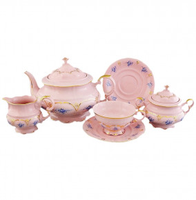 Чайный сервиз на 6 персон 15 предметов  Leander "Соната /Голубой цветок" розовый / 158063