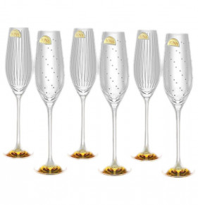 Бокалы для шампанского 210 мл 6 шт 3х3  Rona "Celebration /Горошек+ полоска" янтарная ножка / 148549