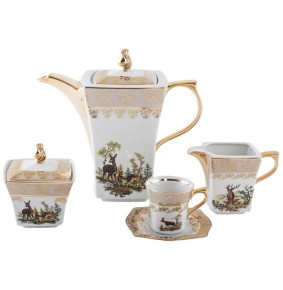 Кофейный сервиз на 6 персон 15 предметов  Royal Czech Porcelain "Львов /Охота бежевая" / 203483