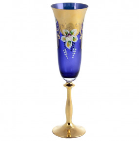 Бокал для шампанского 190 мл 1 шт  Bohemia "Анжела /Лепка синяя /AS Crystal" золотая ножка / 156243