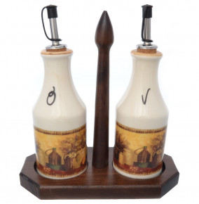 Набор бутылок для масла и уксуса 275 мл на деревянной подставке  Ceramica Cuore "Натюрморт"  / 226232