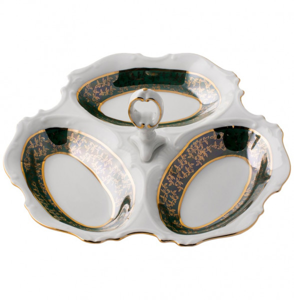 Менажница 24 см  Royal Czech Porcelain &quot;Офелия /Зелёная /Золотые листики&quot; / 203806