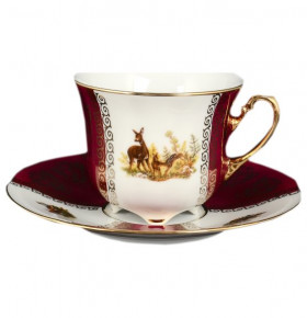 Набор чайных пар 200 мл 6 шт  Royal Czech Porcelain "Болеро /Охота красная" / 096791