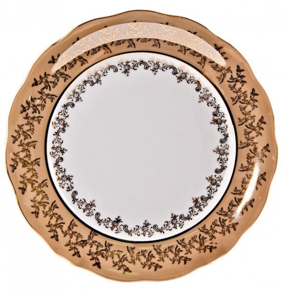 Набор тарелок 18 предметов (19, 23, 24 см)  Bavarian Porcelain &quot;Мария-Тереза /Бежевая/Золотые листики&quot; / 085290