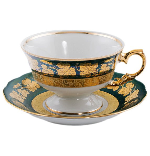 Набор чайных пар 6 шт  Royal Czech Porcelain &quot;Аляска /Виноградные листья на зеленом /Золото&quot; / 203728