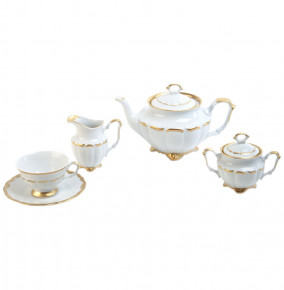 Чайный сервиз на 6 персон 15 предметов  Porcelaine Czech Gold Hands "Мария-Тереза /Широкая золотая отводка" / 172106