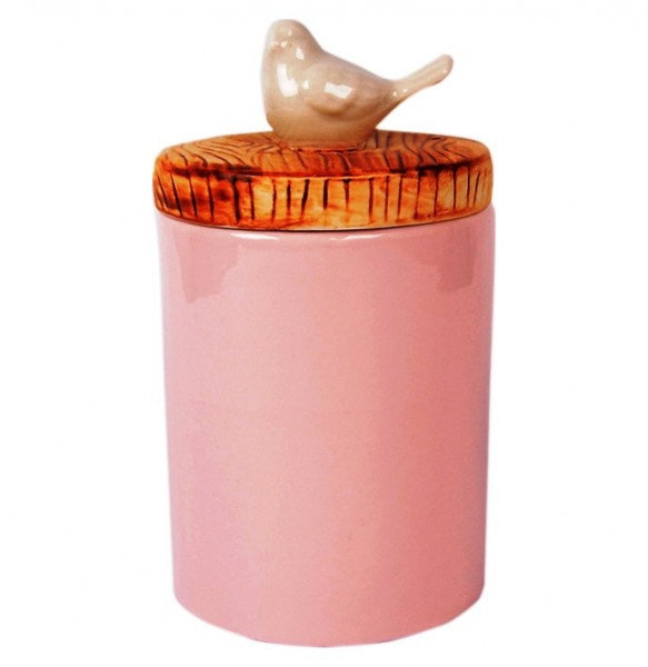 Ёмкость для сыпучих продуктов с деревянной крышкой розовая &quot;Птичка /Royal Classics&quot; / 150227