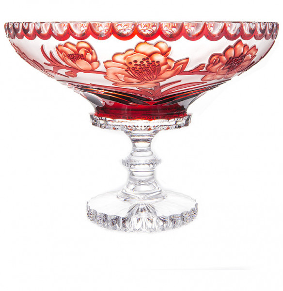 Ваза для фруктов 35,5 см н/н  Aladin Glass &quot;Ales Zverina /Sakura /Red&quot; / 221975