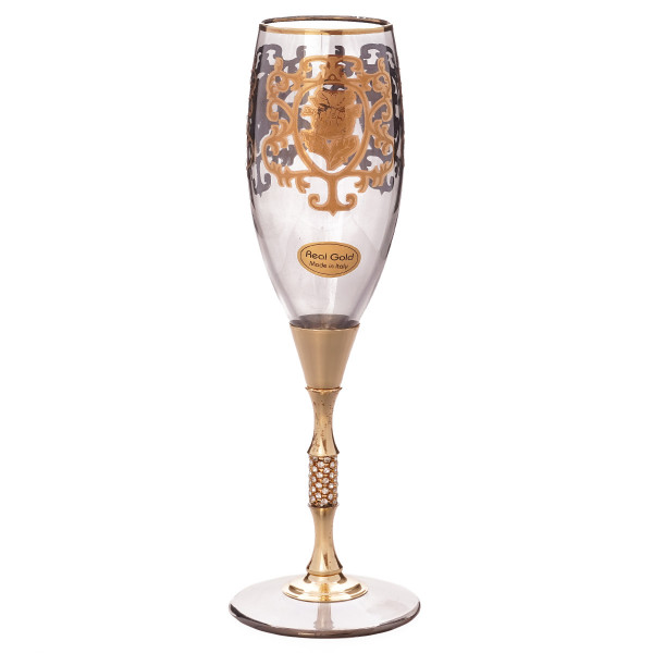 Бокалы для шампанского 6 шт  Art Decor &quot;Позитано /Джевел /Ассорти&quot; золотая ножка/стразы / 147763