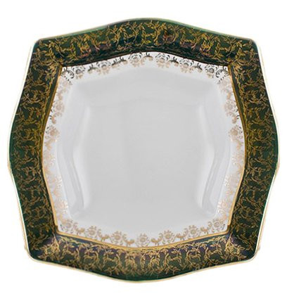 Тарелка 22,5 см глубокая  Royal Czech Porcelain &quot;Львов /Зелёный /Золотые листики&quot; / 203850