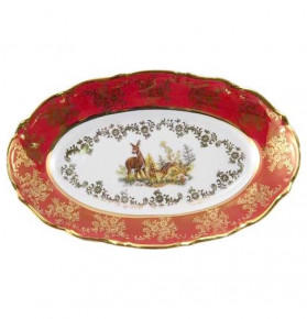 Блюдо овальное (селедочница)  Royal Czech Porcelain "Мария-Тереза /Охота красная" / 203478