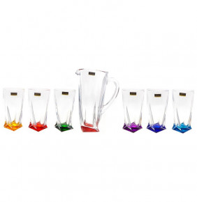Набор для воды 7 предметов (кувшин 1,1 л + 6 стаканов по 350 мл)  Crystalite Bohemia "Квадро /Разноцветное дно" / 232824