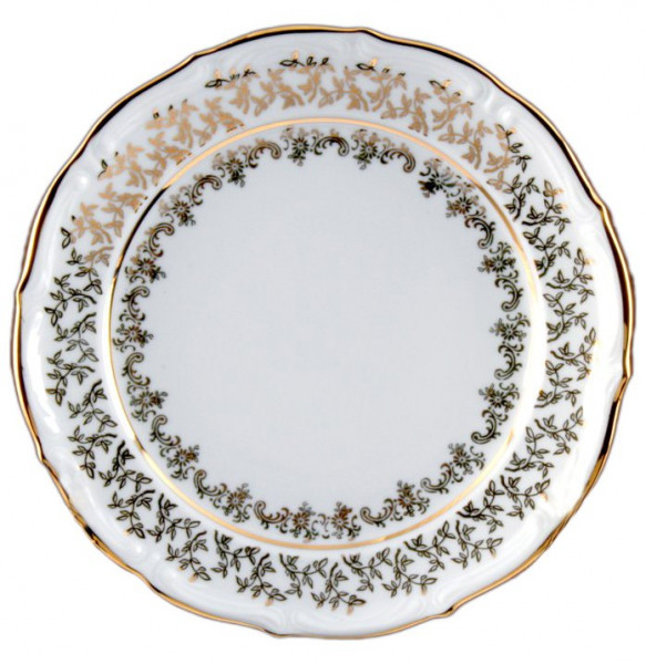 Набор тарелок 24 см 6 шт  Bavarian Porcelain &quot;Мария-Тереза /Белая /Золотые листики&quot; / 001883