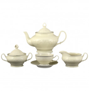 Чайный сервиз на 6 персон 15 предметов низкая чашка  Bohemia Porcelan Moritz Zdekauer 1810 s.r.o. "Лиана /Платиновый узор /СК" / 091919