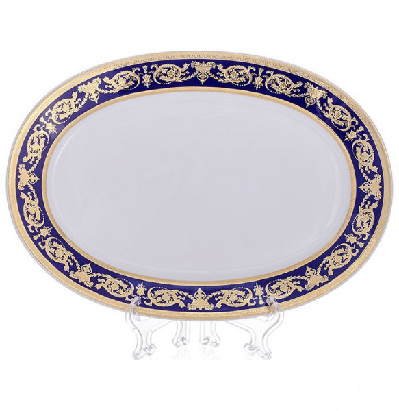 Блюдо 38 см овальное  Bavarian Porcelain &quot;Александрия /Золотой узор на синем&quot; / 070703