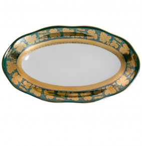 Блюдо овальное (селедочница)  Royal Czech Porcelain "Аляска /Виноградные листья на зеленом /Золото" / 204716