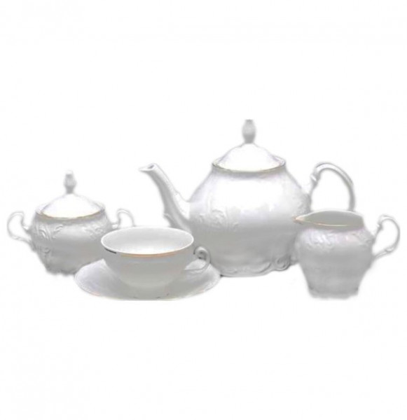 Чайный сервиз на 6 персон 15 предметов  Thun &quot;Бернадотт /Отводка золото&quot;(чашка 220 мл, чайник с дырочками) / 098907