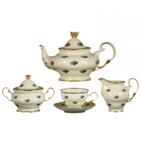 Чайный сервиз на 6 персон 15 предметов  Bohemia Porcelan Moritz Zdekauer 1810 s.r.o. &quot;Анжелика /Маленькие розочки /СК&quot; / 066496