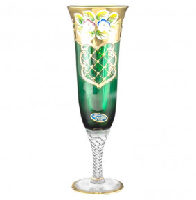 Бокалы для шампанского 180 мл 6 шт  Bohemia "Лепка зелёная" крученная ножка / 036086
