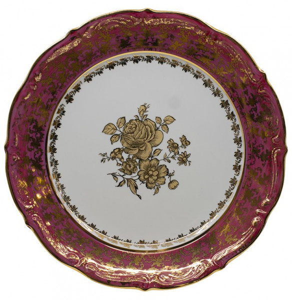 Блюдо 30 см круглое  Royal Czech Porcelain &quot;Мария-Тереза /Золотая роза /Красная&quot; / 204429
