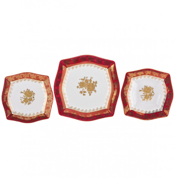 Набор тарелок 18 предметов (21,5, 22,5, 27,7 см)  Royal Czech Porcelain &quot;Львов /Золотая роза /Красная&quot; / 203547