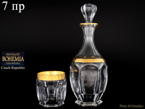 Набор для виски 7 предметов (графин 610 мл + 6 стаканов по 250 мл)   Crystalite Bohemia "Сафари /Версаче золото" / 017163