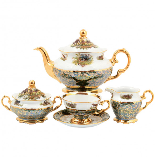 Чайный сервиз на 6 персон 17 предметов  Sterne porcelan &quot;Фредерика /Охота зеленая&quot; / 128775