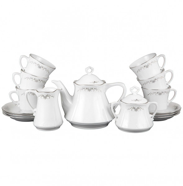 Чайный сервиз на 6 персон 15 предметов  Cmielow &quot;Камелия /Серый орнамент&quot; (250 мл) / 109731
