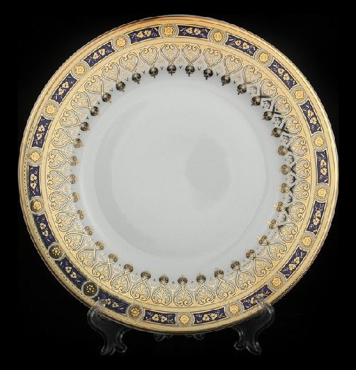 Набор тарелок 25 см 6 шт  Bohemia Porcelan Moritz Zdekauer 1810 s.r.o. &quot;Аннетта /Синяя /Золотой орнамент&quot; / 088902