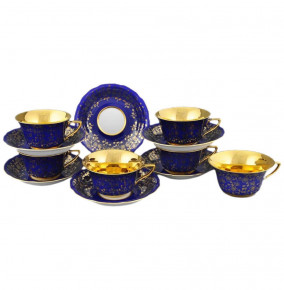 Набор чайных пар 100 мл 6 шт низкие  Leander "Виндзор /Золотые цветы /синие" 1 / 158675