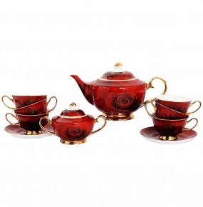 Чайный сервиз на 6 персон 14 предметов (без молочника)  Royal Classics "Красная роза" / 148750