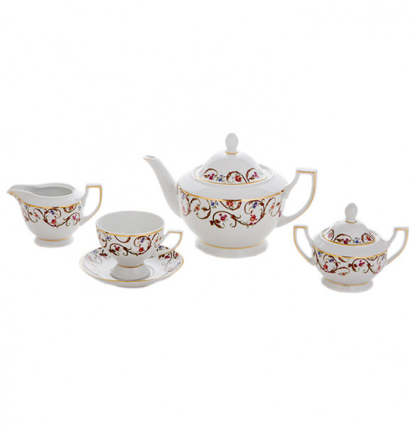 Чайный сервиз на 6 персон 15 предметов  Bohemia Porcelan Moritz Zdekauer 1810 s.r.o. &quot;Аннетта /Цветочный вальс&quot; / 098046