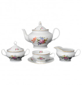 Чайный сервиз на 6 персон 15 предметов низкая чашка  Bohemia Porcelan Moritz Zdekauer 1810 s.r.o. "Лиана /Полевой цветок" / 051047