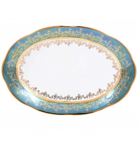 Блюдо 32 см овальное  Royal Czech Porcelain "Мария-Тереза /Зелёная /Золотые листики" / 203363