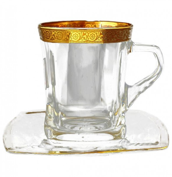 Набор чайных пар 6 шт  Bohemia Gold &quot;Квадро /Цветочный узор /Золото /Kутка&quot; B-G / 116575
