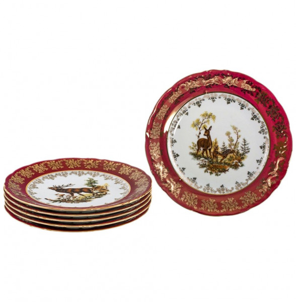 Набор тарелок 17 см 6 шт  Royal Czech Porcelain &quot;Фредерика /Охота красная&quot; / 204027